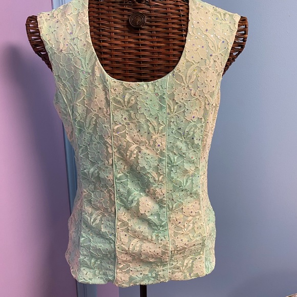 New! Beautiful Floral Lace Dressy Turquoise Tank - Picture 2 of 15